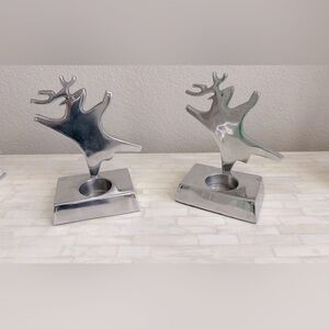 Crate And & Barrel Dancing Reindeer Candle Holder Tea light Set Decor 6"
